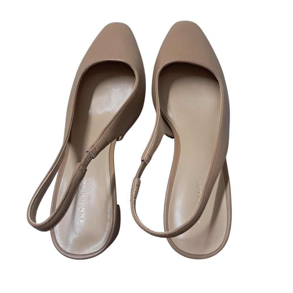 Ann Taylor Slingback Heels Shoes Women's 7.5 Tan Block Heel Classic Leather Work - Picture 9 of 12